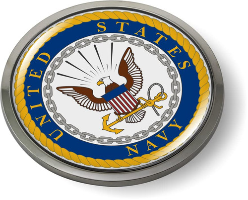 [Officially Licensed Product] - The United States Navy 3D Domed CAR Emblem Badge Sticker Round Chrome Metal Round Bezel