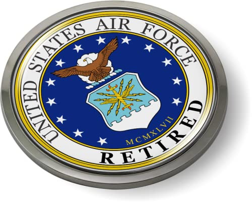 United States Air Force Retired 3D Domed CAR Emblem Badge Sticker Chrome Metal Round Bezel