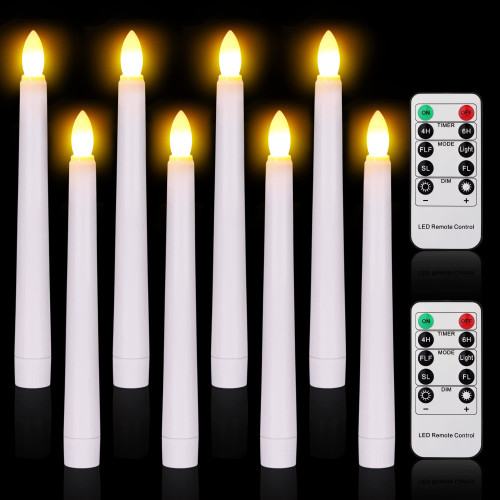7.9 Inch Christmas Flameless Taper Candles with 2 Remote and Timer, Battery Operated LED Window Candles, Warm White Floating Flickering Fake Candles for Home, Holiday, Wedding Decor (8PCS, White) 1