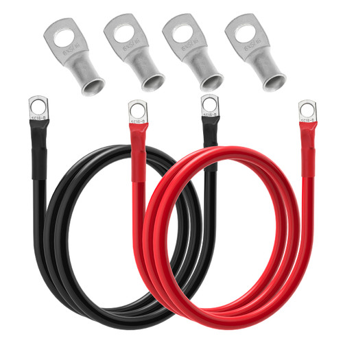 6 AWG Battery Cable 6 Gauge Battery Wires with 5/16 terminals Power Inverter Cables for Solar Boat Marine RV Car (4FT, with 6 AWG 5/16" Lugs)