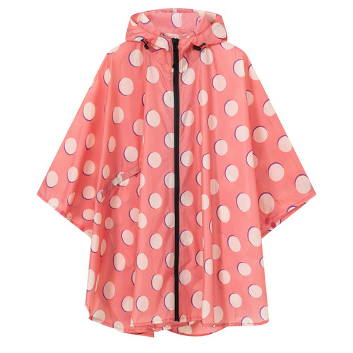 SaphiRose Lightweight Kids Rain Poncho Waterproof Jacket Zipper Up Rain Coat Pink Polka Dots Large