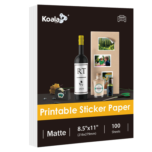 KOALA Sticker Paper for Inkjet Printer and Laser Printer - 100 Sheets Matte White Printable Photo Sticker Paper - 8.5x11 Inch Sticker Printer Paper, Compatible with Cutting Machine KOALA Sticker Paper for Inkjet Printer and Laser Printer - 100 Sheets Matte White Printable Photo Sticker Paper - 8.5x11 Inch Sticker Printer Paper, Compatible with Cutting Machine