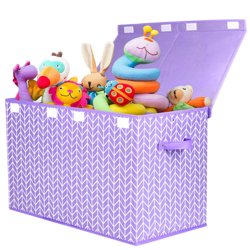 Mayniu Large Toy Box Chest Storage Bins for Girls, Toys Organizers Storage Boxes Basket with Sturdy Handles for Nursery, Playroom, Closet, Bedroom?Purple?