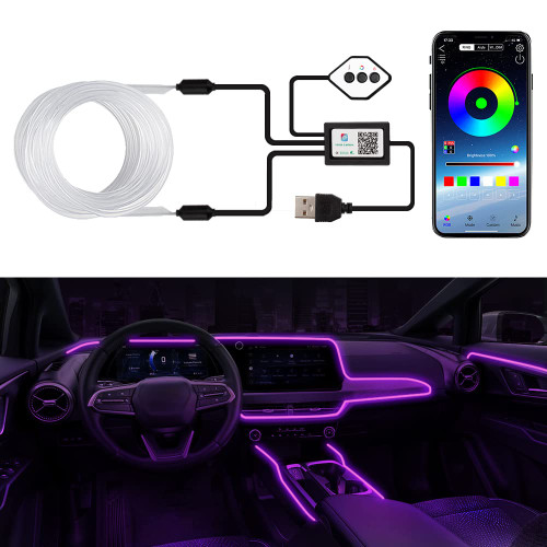 Car Led Strip Lights, Upgraded APP Control Interior Car Lights 15FT Ambient Lighting Kits with 16 Million Color RGB Fiber Optics&Music Sync USB Neon Decor Light Strip for Center Console&Dashboard