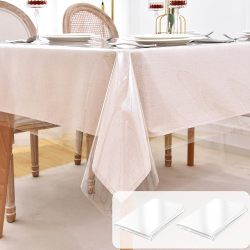 Nasitos 2 Pack Clear Plastic Table Cover Protector 54x108 Inch-Vinyl Table Cloth Rectangle 100% Waterproof Tablecloth PVC Oil-Proof PVC Table Covers,Wipeable Rectangle Tablecloth Protector for Dining