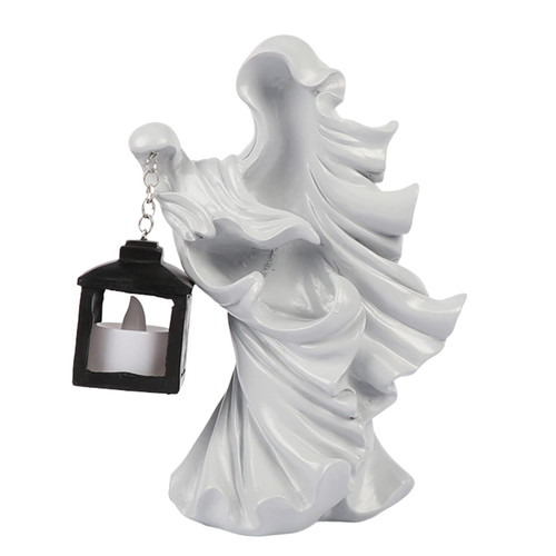 Light Faceless Ghost Statue Hell Messenger with Lantern Faceless Ghost Figurine The Ghost Looking for Light Resin, Holiday Decorations