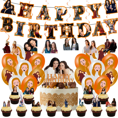 ??????? ????? Birthday Party Decoration, Include Birthday Banner, Cake Topper, Latex Balloons, Hanging Swirls for Gilmore TV Show Theme Kids Fans Birthday Party Supplies ??????? ????? Birthday Party Decoration, Include Birthday Banner, Cake Topper, Latex Balloons, Hanging Swirls for Gilmore TV Show Theme Kids Fans Birthday Party Supplies