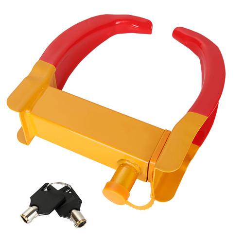 FVIEXE Heavy Duty Wheel Lock, Universal Security Trailer Wheel Locks Tire Locks Anti Theft for Trailers Cars Motorcycle Golf Cart SUV Tires Parking Boot Lock Clamp Tire Claw, Yellow/Red