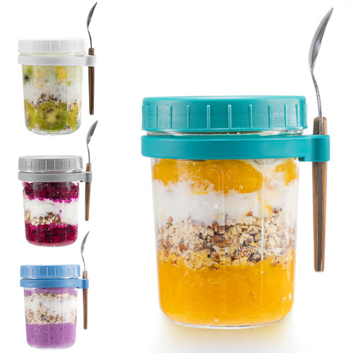 NFFTYUUT 4 Pack Overnight Oats Containers with Lids and Spoons, 12 oz Glass Mason Overnight Oats Jars for Milk, Cereal, Fruit NFFTYUUT 4 Pack Overnight Oats Containers with Lids and Spoons, 12 oz Glass Mason Overnight Oats Jars for Milk, Cereal, Fruit