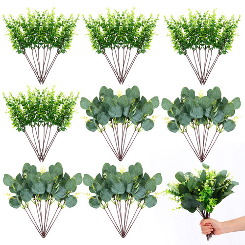Tigeen 48 Pcs Mixed Artificial Eucalyptus Stems Bulk Silver Dollar Eucalyptus Leaves Greenery Stems Eucalyptus Plant Decor Eucalyptus Bundle Faux Greenery Spray for Wedding Bouquet Floral Arrangement