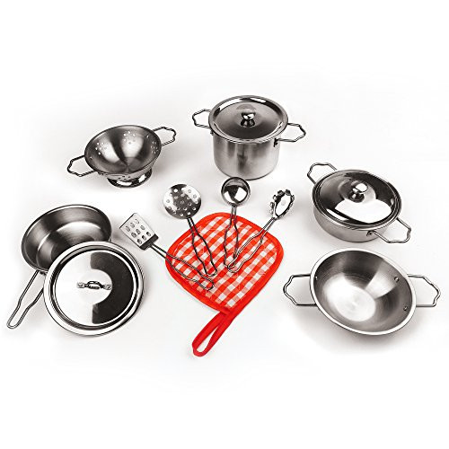 KIDAMI 13 Pieces Kitchen Pretend Toys Stainless Steel Cookware Playset Varieties Pots Pans Cooking Utensils Kids (fit Little Baby Tiny Hands) (Original) KIDAMI 13 Pieces Kitchen Pretend Toys Stainless Steel Cookware Playset Varieties Pots Pans Cooking Utensils Kids (fit Little Baby Tiny Hands) (Original)