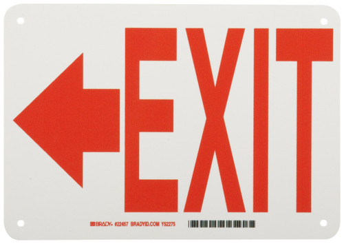 Brady 22457 10" Width x 7" Height B-401 Plastic, Red on White Exit and Directional Sign, Legend "(with Picto) Exit"