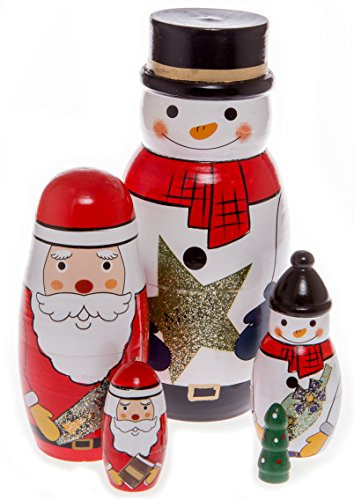 Moonmo 5pcs Beautiful Handmade Wooden Russia Nesting Dolls Gift Russian Nesting Wishing Dolls Santas Matryoshka Traditional.