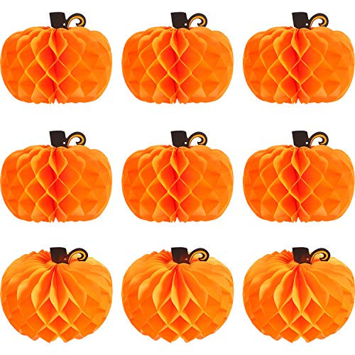 Jovitec 10 Pack Paper Pumpkin Honeycomb Pumpkin Centerpieces 3D Tissue Pumpkins 10.2 Inch Hanging Decoration for Thanksgiving Fall Festival Party Supplies