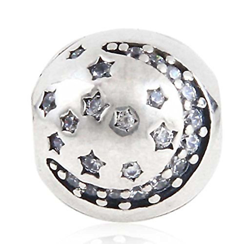 Clip Stopper Charm 925 Sterling Silver Lock Charm Spacer Charm Moon Charm Star Charm for Bracelet (B)