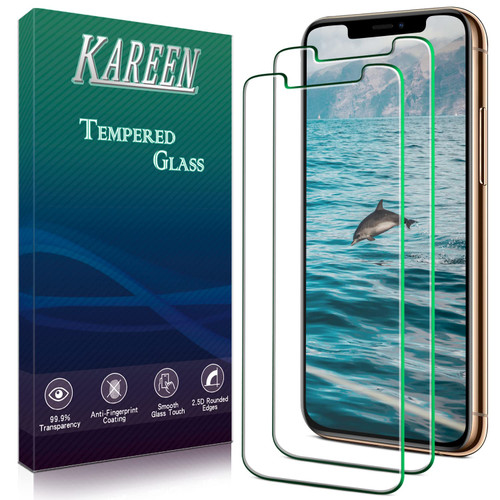 KAREEN [2 Pack] Tempered Glass for iPhone 11 Pro, iPhone XS, iPhone X Screen Protector 5.8 Inch, Anti Scratch, Bubble Free, 9H Hardness, Case Friendly