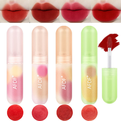 4 Pcs Matte 3 in 1 Liquid Lipstick,Lip Stain Long Lasting,Lipgloss Matte Lipstick,Nude Lip Gloss,Liquid Lipstick Matte Lipgloss Set,Lip Plumper Lip Tint,Waterproof Lipstick Set