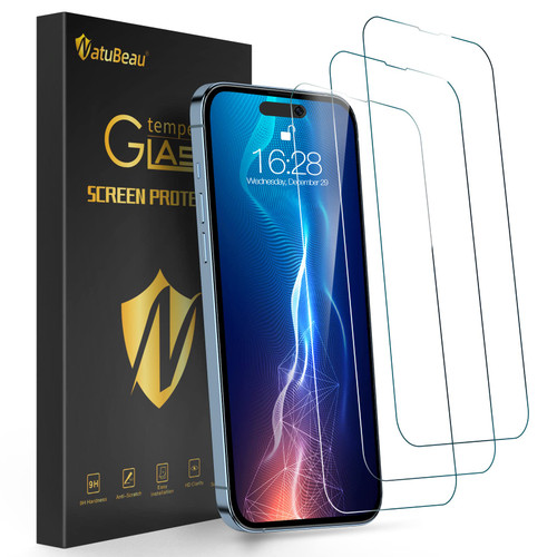 NatuBeau 3 Pack Compatible with iPhone 14 Pro Max Screen Protector 6.7", HD Clear Tempered Glass Screen Protector, 9H Hardness, Scratch Resistant, Easy Install, Bubble Free, Case Friendly