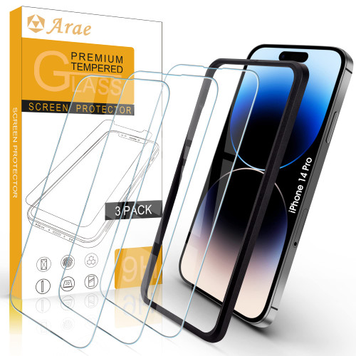 Arae Screen Protector for iPhone 14 Pro, HD Tempered Glass Anti Scratch Work with Most Case, 6.1 inch, 3 Pack