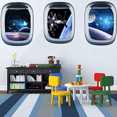 ITTA 3D Space Capsule Window Wall Sticker Astronaut Outer Space Mural Wall Decals for Bedroom Living Room Kids Room Home Decor