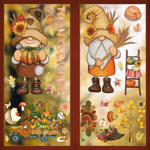 Thanksgiving Dwarf Fall Window Clings for Glass Thanksgiving Clings Decor for Windows Autumn Clings for Windows Fall Window Stickers Thanksgiving Autumn Home Office Decorations for Indoor Outdoor