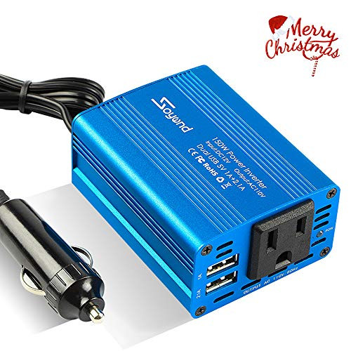 150W Car Power Inverter Charger DC 12V to 110V AC Converter with 3.1A Dual USB Charger(Blue)