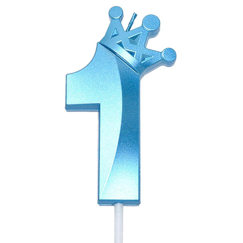 Blue Number 1 Birthday Cake Candle, 3D Shape Crown Birthday Number Candle, 1st ?Birthday Party Blue Theme Cake Topper Decorations (Blue 1)