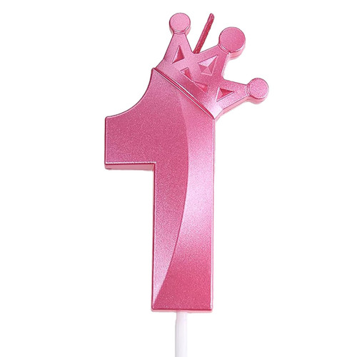 Pink Number 1 Birthday Candle?1st ?Birthday Party Pink Theme Decorations?3D Crown Designed Number Candles for Birthday Cake Topper Decorations?1 Candle Pink?