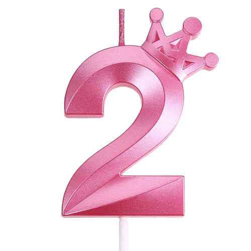 Pink Number 2 Birthday Candle?2nd ?Birthday Party Pink Theme Decorations?3D Crown Designed Number Candles for Birthday Cake Topper Decorations?2 Candle Pink?