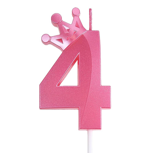 Pink Number 4 Birthday Candle?4th ?Birthday Party Pink Theme Decorations?3D Crown Designed Number Candles for Birthday Cake Topper Decorations?4 Candle Pink?