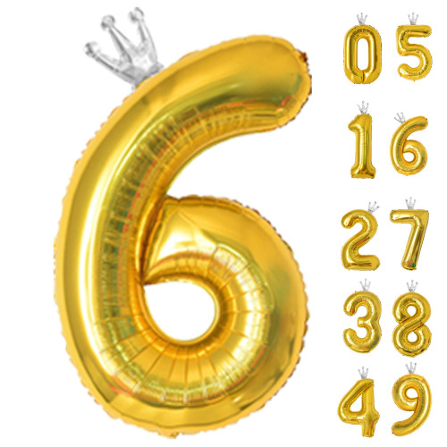 Gifloon Gold Number 6 Balloon with Crown, Large number balloons 6th Birthday Sign, 40 inch