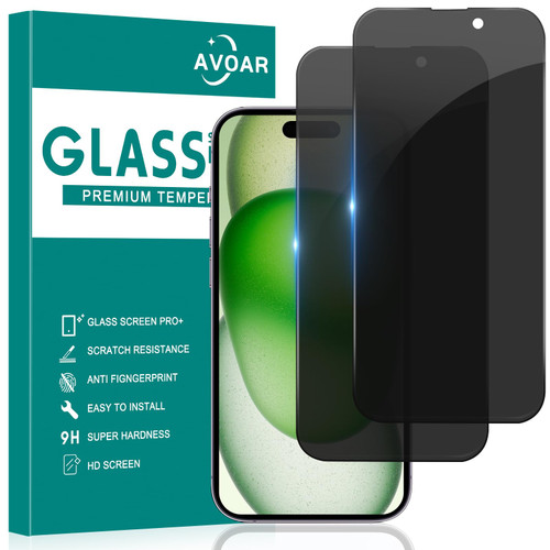 AVOAR 2 Pack Privacy Screen Protector for iPhone 15, Privacy Screen iPhone 15 6.1 Inch Tempered Full Screen Glass Film, Anti-Spy, Bubble Free, Case Friendly AVOAR 2 Pack Privacy Screen Protector for iPhone 15, Privacy Screen iPhone 15 6.1 Inch Tempered Full Screen Glass Film, Anti-Spy, Bubble Free, Case Friendly