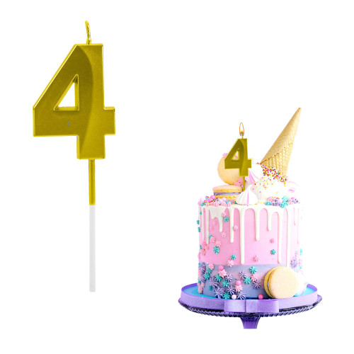 Gold Birthday Candles 4 Birthday Candles for Cake Number 4 Candle Birthday Number Candles 3D Designed Numeral 4 Candles for Kids on Birthday Wedding Anniversary Party Cake Decorations