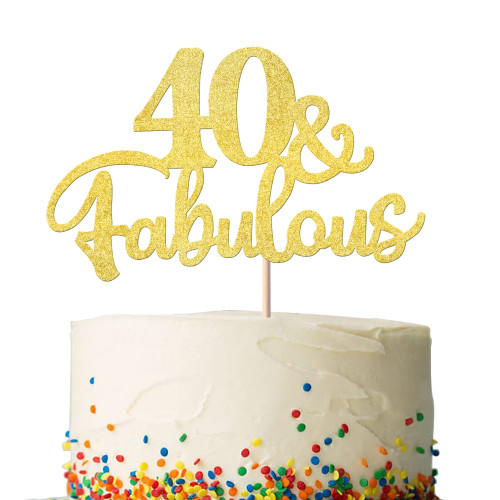 Rsstarxi 1 Pack 40 & Fabulous Cake Topper Happy 40th Birthday Cake Pick 40 and Fabulous Cake Decorations for Cheers to 40th Birthday Anniversary Theme Party Supplies Gold