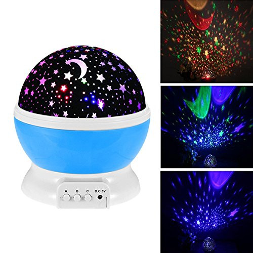 Baby Night Light Moon Star Projector 360 Degree Rotation,Romantic Starry Night Light Lamp Projection for Women Children Kids Bedroom Decor (Blue)