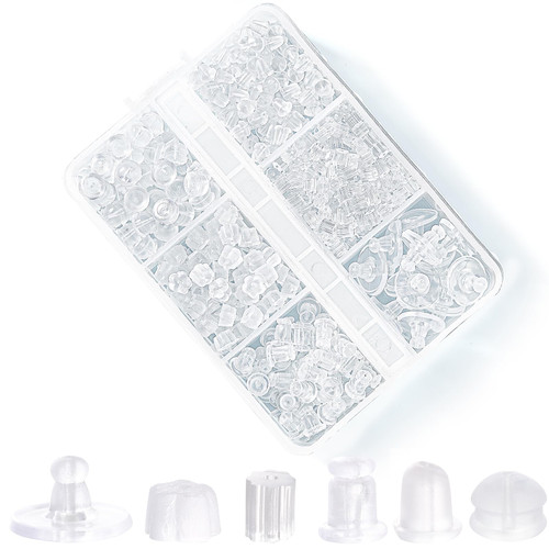 Nkwuire Silicone Earring Backs for Studs, 550 Pcs 6 Styles Clear Soft Earring Backings Hypoallergenic Rubber Plastic Earring Backs Clutch Stoppers Replacement Kits for Fish Hook Earring Studs Hoops