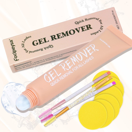 Eyelash Extension Remover, 25ml Eyelash Gel Remover for Lash Extensions Lashes Remover Set with Brushes and Face Sponge No Irritation Quick Dissolves Less than 20s Eyelash Adhesive Removal