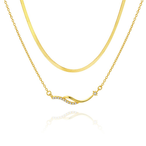 BUREI Dainty Gold Chain Choker Necklace Simple Layered Pearl Pendant Necklace Layered Herringbone Necklace for Women CZ Pendant Necklace for Teen Girls (Set 2)