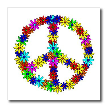3dRose Janna Salak Designs Peace Sign Flower Power Design Iron on Heat Transfer for White Material, 10 by 10-Inch