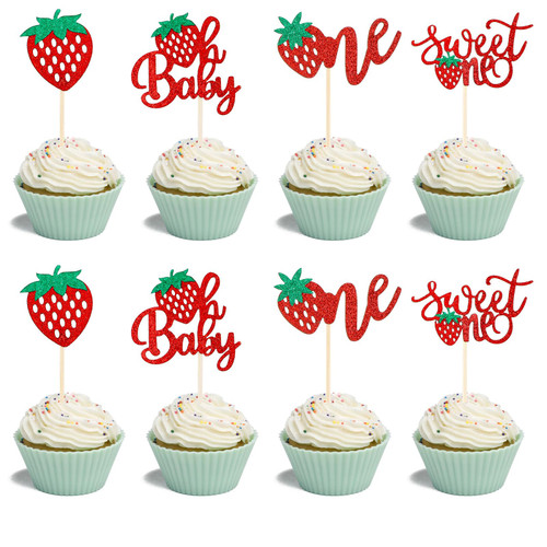Ouligay 24PCS Strawberry One Cupcake Toppers Glitter Sweet One First Birthday Strawberry Cupcake Picks for Fruit Baby Shower 1st Birthday Strawberry Party Decorations Ouligay 24PCS Strawberry One Cupcake Toppers Glitter Sweet One First Birthday Strawberry Cupcake Picks for Fruit Baby Shower 1st Birthday Strawberry Party Decorations