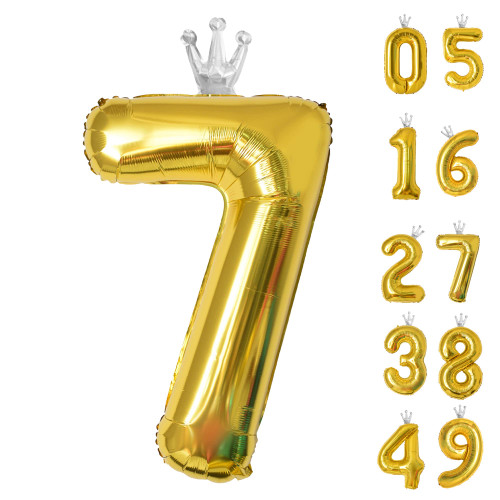 Gifloon Gold Number 7 Balloon with Crown, Large number balloons 7th Birthday Sign, 40 inch