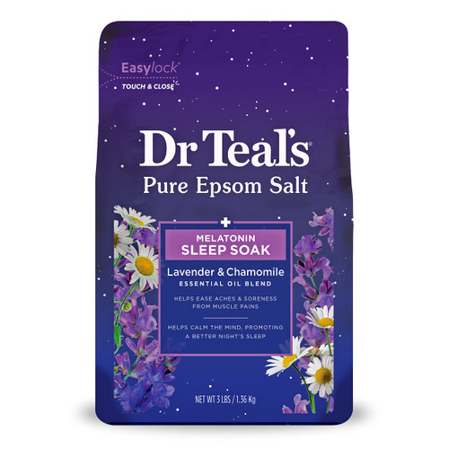 Dr Teal's Pure Epsom Salt Soak, Sleep Blend with Melatonin, Lavender & Chamomile Essential Oils, 3 lbs (Packaging May Vary)