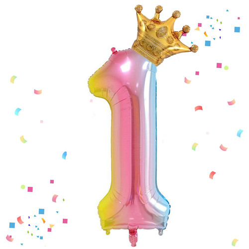 40 Inch Rainbow Gradient Number 1 & Mini Crown Balloon for Birthday Party Decorations, 1st Birthday Party Decorations, Baby Shower Anniversary Balloons Decorations Supplies