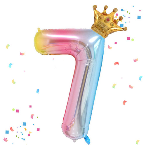 40 Inch Rainbow Gradient Number 7 & Mini Crown Balloon for Birthday Party Decorations, 7th Birthday Party Decorations, Baby Shower Anniversary Balloons Decorations Supplies
