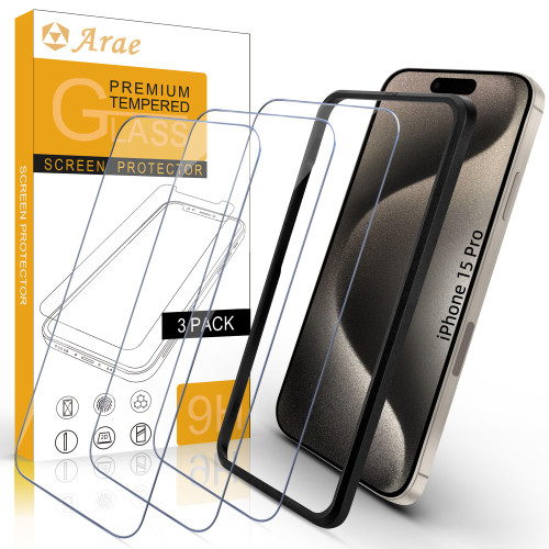 Arae Screen Protector for iPhone 15 Pro 6.1 inch, HD Tempered Glass Anti Scratch Work with Most Case, 6.1 inch, 3 Pack