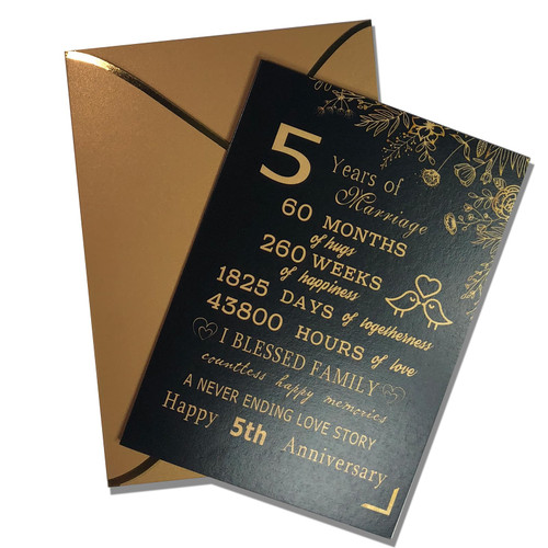 Sutjxc Sweet 5th Wedding Anniversary Card for Him Her, Surprise 5 Years Marriage Gift for Couple, Great Third Anniversary Present Idea for Husband Wife