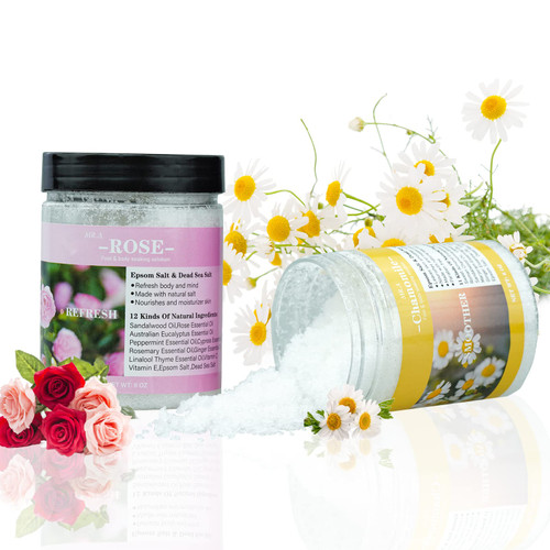 Bath Salts for Soaking, Epsom Salt for Soaking in Rose, Chamomile Scent, Bath Salts Gifts Set for Women, Smooth, Refresh and Moisturize Skin, 2 * 0.5lb Bath Salts for Valentine's Day Gift