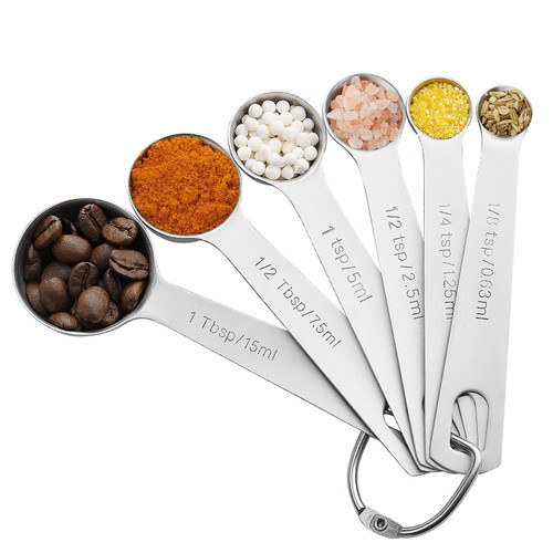 6 Piece Stainless Steel Measuring Spoons, Measure Spoons for Cooking & Baking, Set of 6 for Measuring Liquid and Dry Ingredients 6 Piece Stainless Steel Measuring Spoons, Measure Spoons for Cooking & Baking, Set of 6 for Measuring Liquid and Dry Ingredients