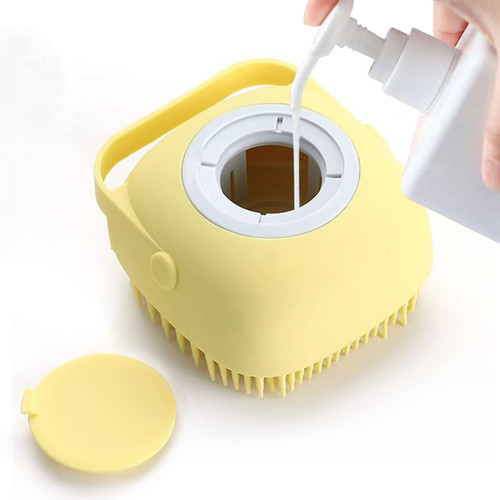 ELEGX Pet Grooming Bath Massage Brush with Soap and Shampoo Dispenser Soft Silicone Bristle for Long Short Haired Dogs Cats Shower (Yellow) ELEGX Pet Grooming Bath Massage Brush with Soap and Shampoo Dispenser Soft Silicone Bristle for Long Short Haired Dogs Cats Shower (Yellow)