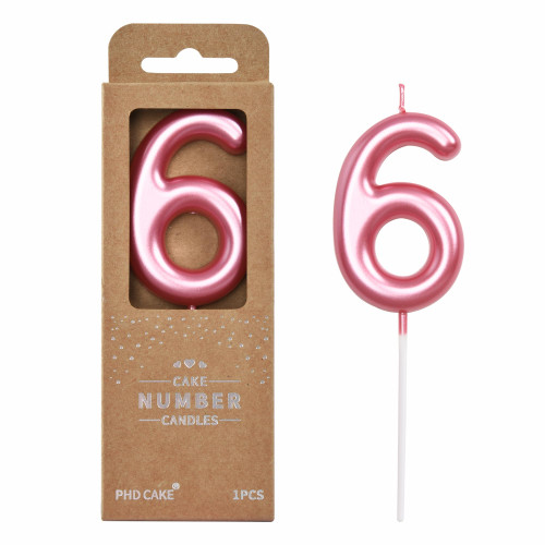 PHD CAKE 2.76 inch Classical Pink 6 Number Birthday Candles, Pink Number Candles, Cake Number Candles, Party Celebration